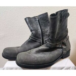 Bull Boxer Mens Gray Leather Biker Boots Size 12‎ Harness Moto Motorcycle Grunge